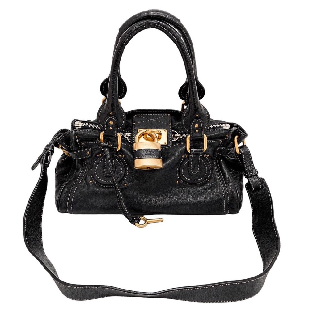 CHLOE PADDINGTON Black Leather Bag with Lock, Key and Removable Shoulder Strap